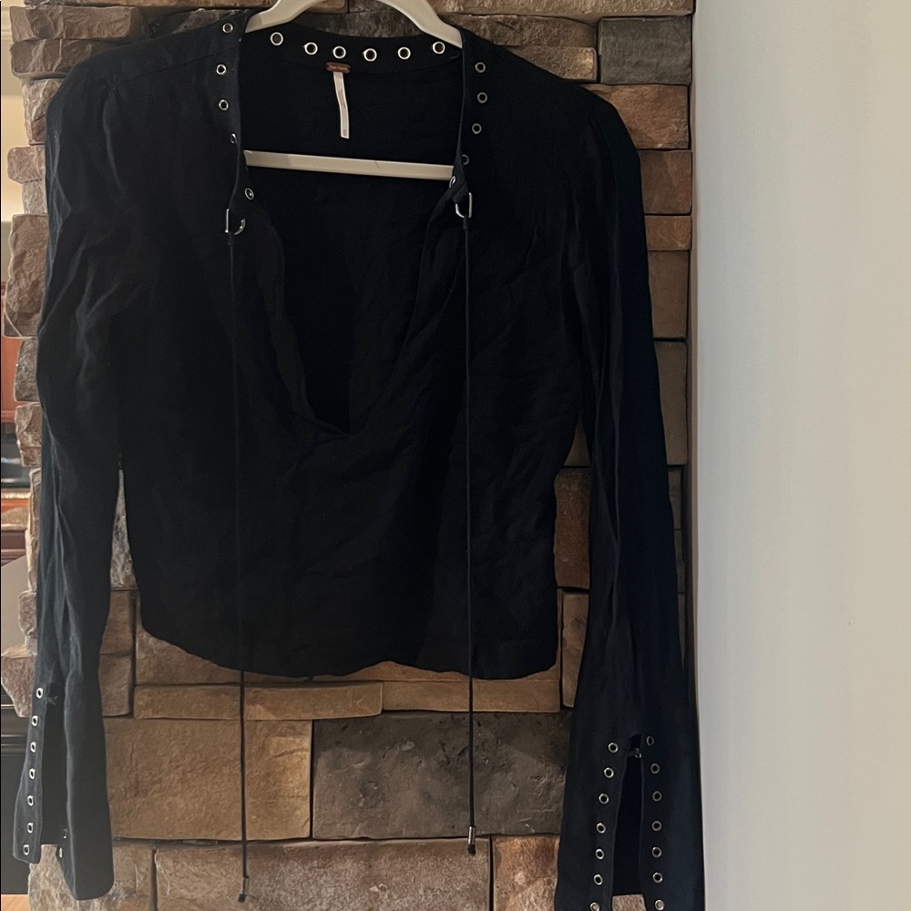 Free People Black Top with Grommet Accents